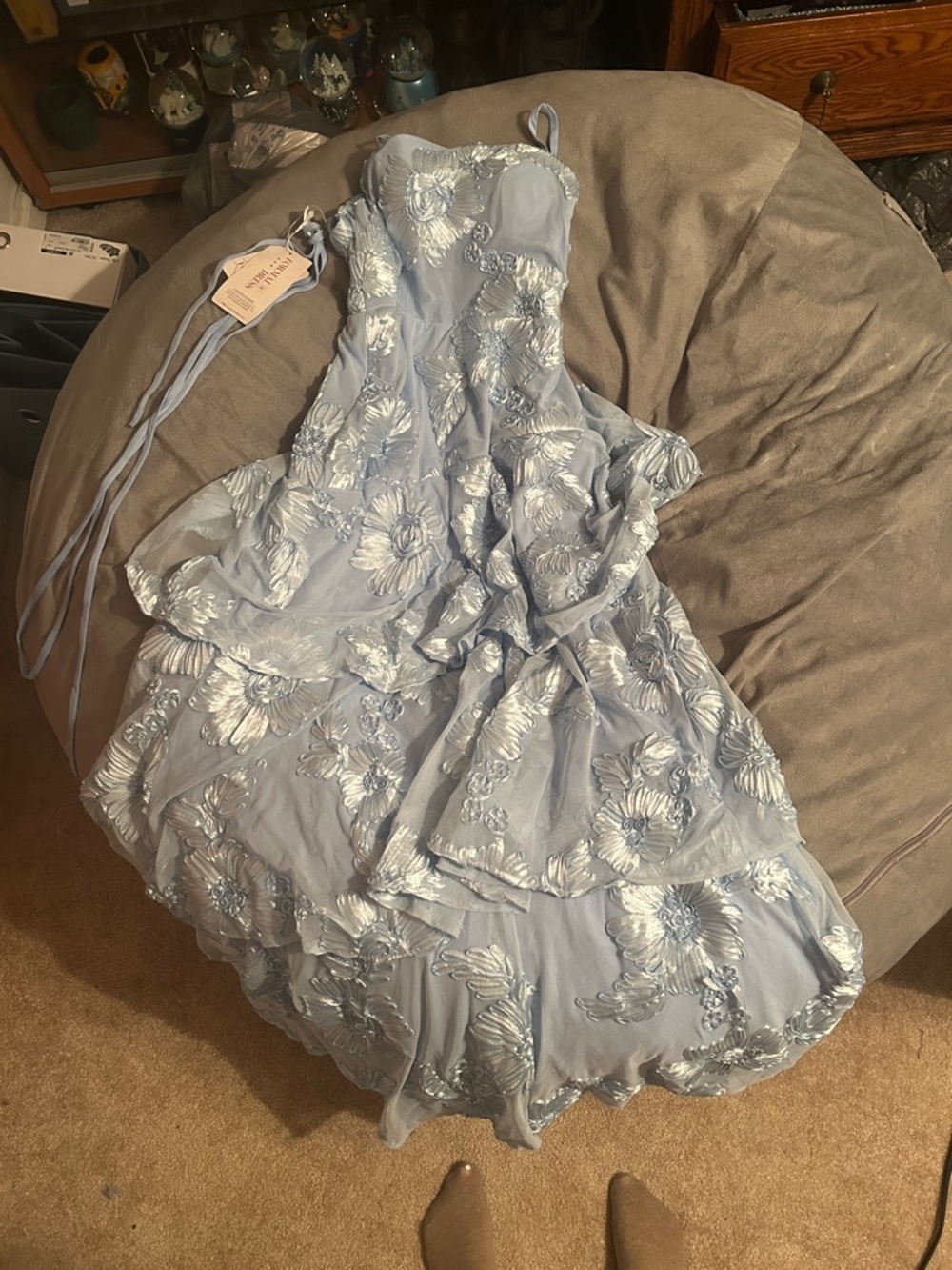 Light Blue Floral Embroidered Wedding Dress